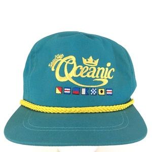 Vtg Star Ship Oceanic Hat Script Flag Logo Rope USA Golf Baseball Adjustable Cap